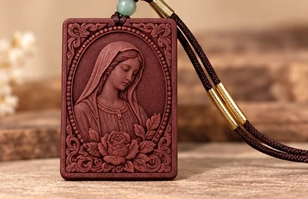 Mary · Cameo Plaque — A Marian profile above roses within an oval inset.