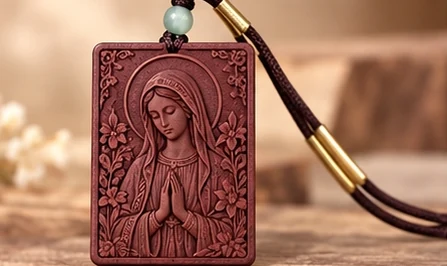 Mary & Lilies · Plaque — A front-facing Mary in prayer among lilies and roses.