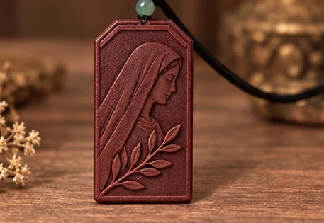 Mary · Olive Outline — A minimal Marian outline and an olive branch on a stepped plaque.