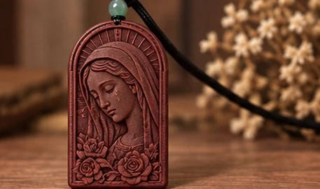 Mary & Roses · Arch — A quiet profile of Mary above roses in an arched frame.