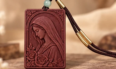 Mary & Roses · Plaque — A Marian profile beside rose blossoms.
