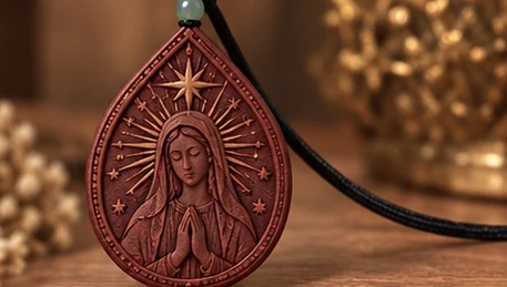Mary · Star & Teardrop — Mary beneath an eight-point star within a teardrop shape.