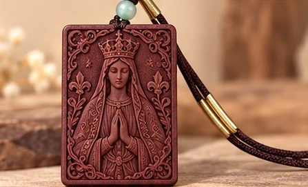 Queen of Heaven · Plaque — A crowned Mary in prayer with stars and lilies.