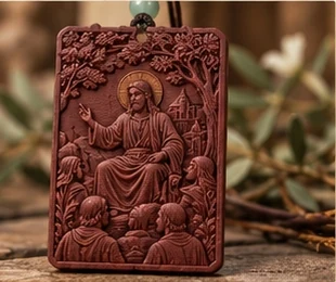 The Sermon on the Mount — Christ teaches a gathered crowd beneath a leafy canopy.