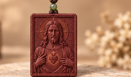 The Sacred Heart — Christ with a radiating heart in a rectangular relief.