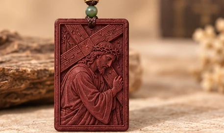 The Way of the Cross — Christ bears a cross in a rectangular relief.